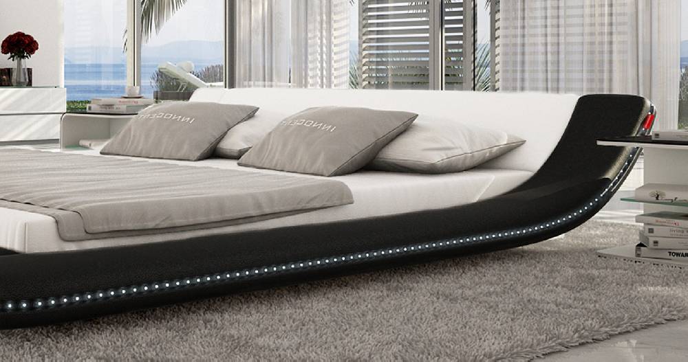 Salesfever Polsterbett 180x200 cm schwarz weiß Doppelbett LED CUSTO Neueste Mode