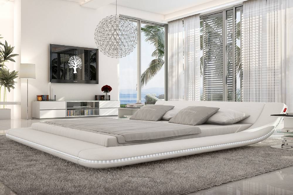 Salesfever Polsterbett 180x200 cm weiß Doppelbett LED Beleuchtung CUSTO Online Outlet