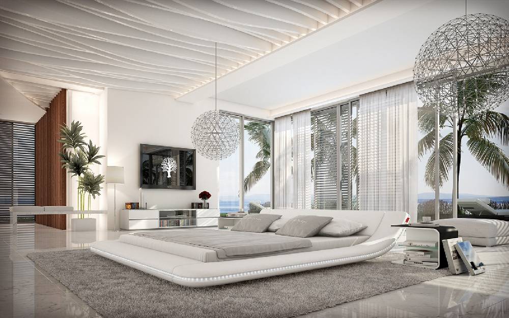 Salesfever Polsterbett 180x200 cm weiß Doppelbett LED Beleuchtung CUSTO Online Outlet