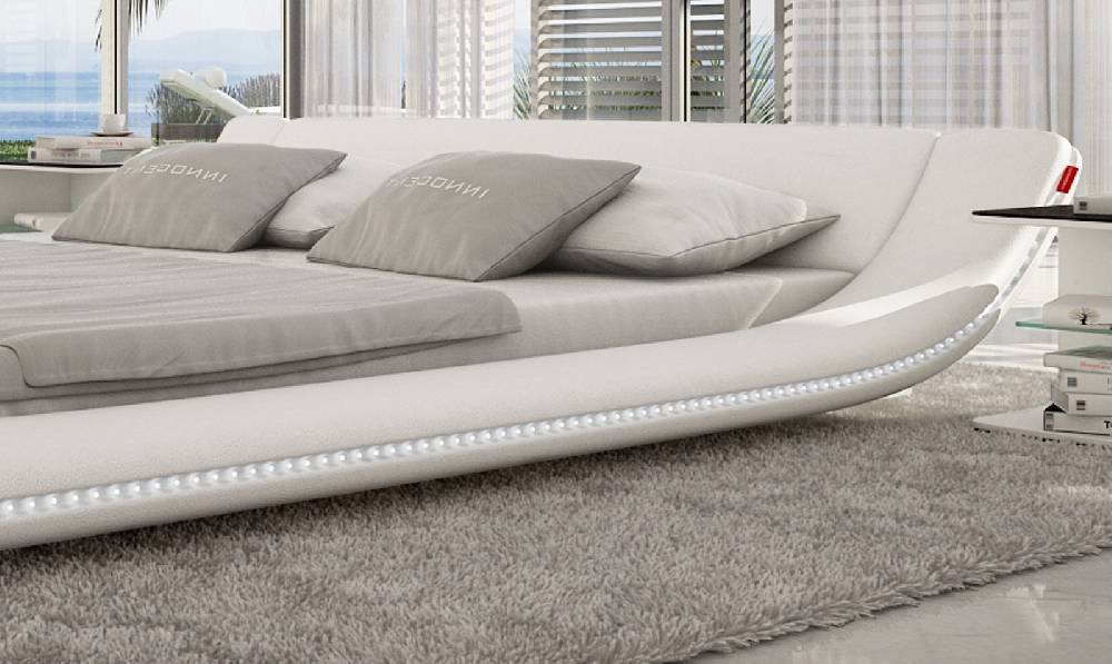 Salesfever Polsterbett 180x200 cm weiß Doppelbett LED Beleuchtung CUSTO Online Outlet