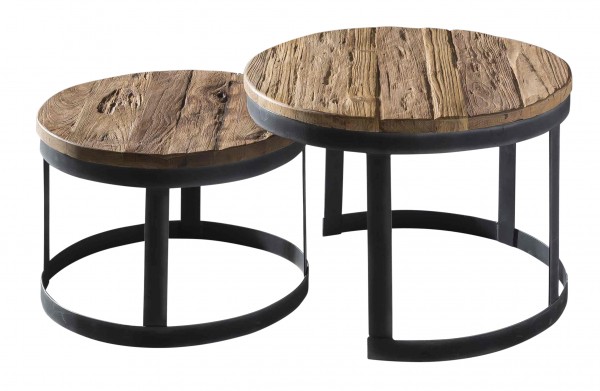 ﻿Sit Möbel 2-Satz-Tisch (ROMANTEAKA) 07996-39 (Gestell schwarz, Platte natur)