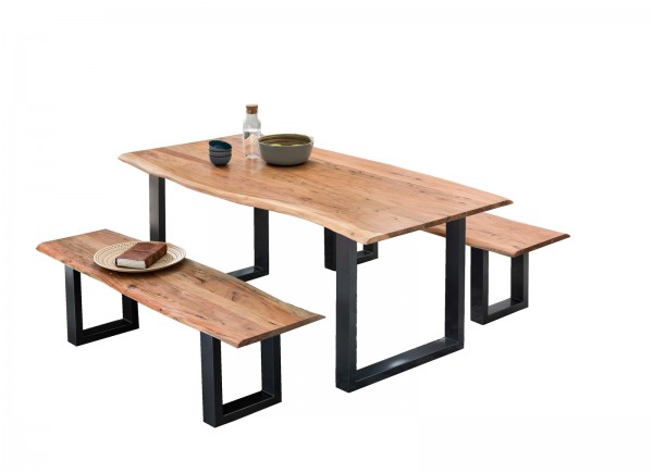 Sit Möbel Bank 150 cm, natur, Gestell schwarz (TABLES & CO) 07101-99 (Platte natur, lackiert und gewachst, 50% Rabatt mit kostenlosem Versand
