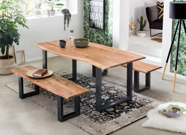 Sit Möbel Bank 150 cm, natur, Gestell schwarz (TABLES & CO) 07101-99 (Platte natur, lackiert und gewachst, 50% Rabatt mit kostenlosem Versand