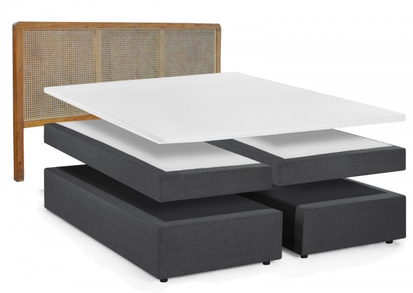 Sit Möbel Boxspringbett mit Rattan-Kopfteil (THIS & THAT) 18006-01 (dunkelgrau, natur)
