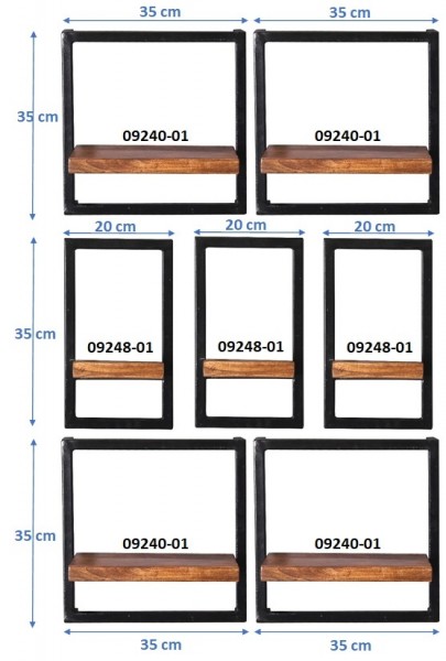Sit Möbel Wandregal-Set, 7-teilig (PANAMA) 09200-20 (natur mit antikschwarz) Blitzverkäufe