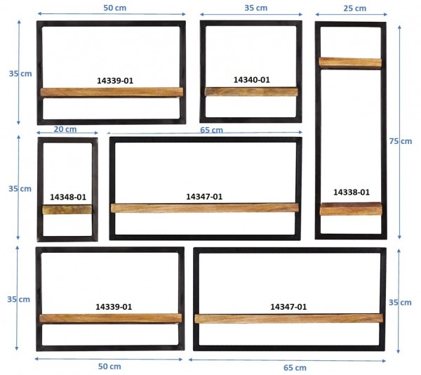 Sit Möbel Wandregal-Set, 7-teilig (SIDNEY) 14300-05 (natur, schwarz) Sonderangebot