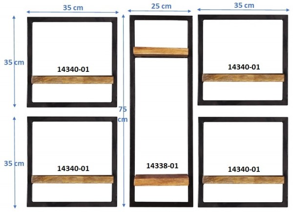 Sit Möbel Wandregal-Set, 5-teilig (SIDNEY) 14300-16 (natur, schwarz) Fabrikverkauf