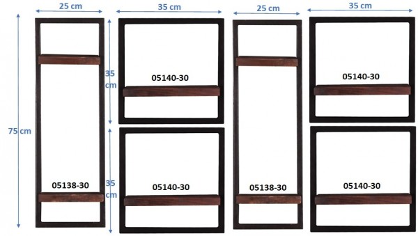 Sit Möbel Wandregal-Set, 6-teilig (ALMIRAH) 05100-18 (braun, schwarz) Blitzverkäufe