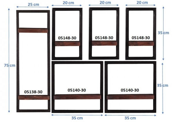 Sit Möbel Wandregal-Set, 6-teilig (ALMIRAH) 05100-19 (braun, schwarz) Neuheiten