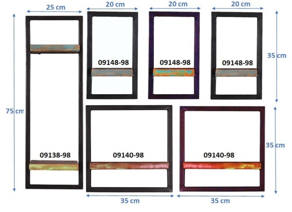 Sit Möbel Wandregal-Set, 6-teilig (RIVERBOAT) 09101-19 (bunt, schwarz) Kauf eins, bekomm eins gratis