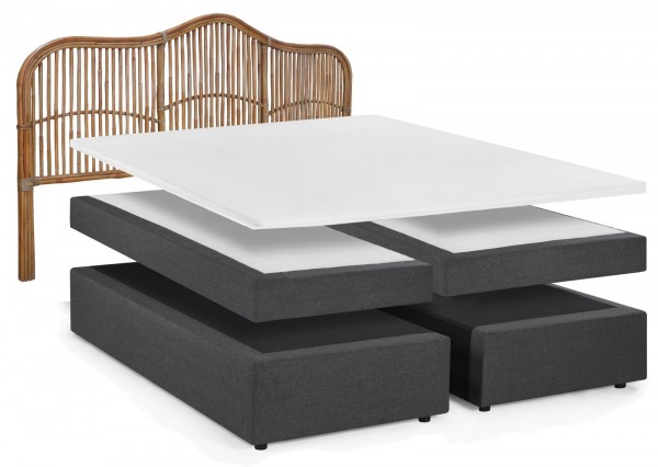 Sit Möbel Boxspringbett mit Rattan-Kopfteil (THIS & THAT) 18006-00 (dunkelgrau, natur)