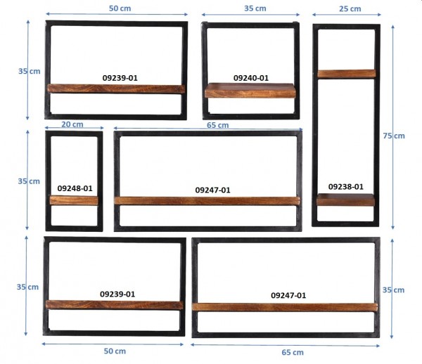 Sit Möbel Wandregal-Set, 7-teilig (PANAMA) 09200-05 (natur mit antikschwarz) Günstig kaufen
