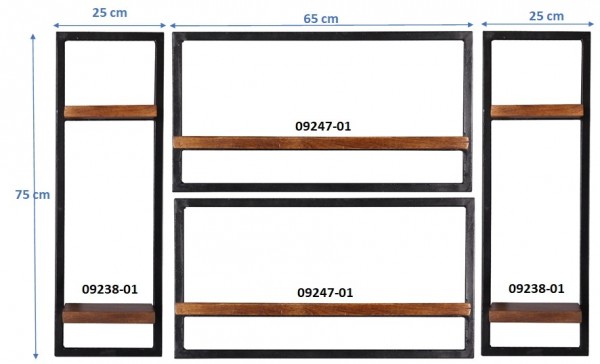 Sit Möbel Wandregal-Set, 4-teilig (PANAMA) 09200-13 (natur mit antikschwarz) Exklusive Angebote