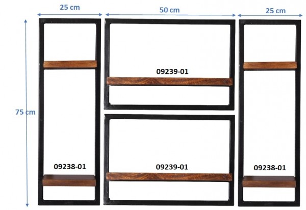 Sit Möbel Wandregal-Set, 4-teilig (PANAMA) 09200-14 (natur mit antikschwarz) Blitzangebot