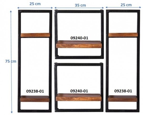 Sit Möbel Wandregal-Set, 4-teilig (PANAMA) 09200-15 (natur mit antikschwarz) Große Rabatte