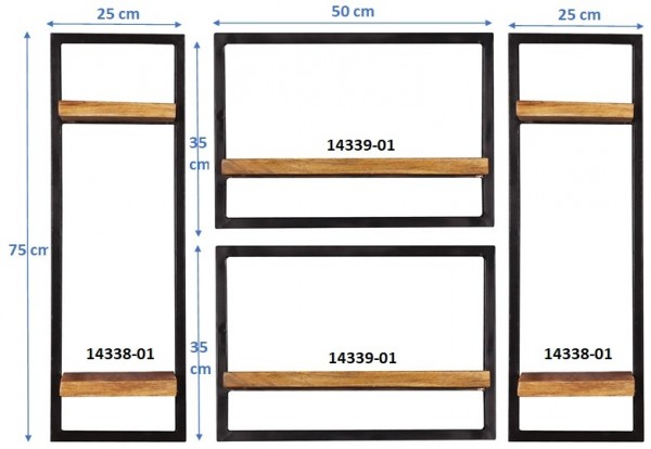 Sit Möbel Wandregal-Set, 4-teilig (SIDNEY) 14300-14 (natur, schwarz) Super Sparpreis