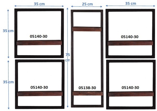 Sit Möbel Wandregal-Set, 5-teilig (ALMIRAH) 05100-16 (braun, schwarz) Letzter Tag