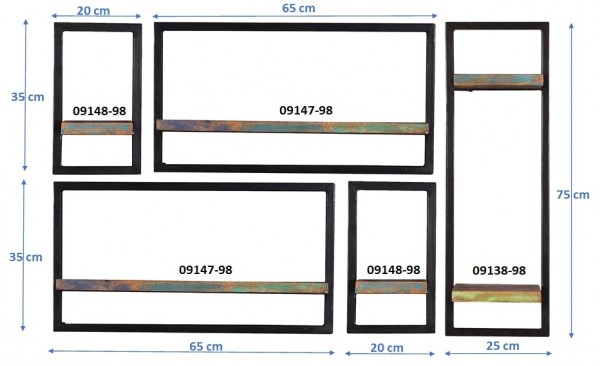 Sit Möbel Wandregal-Set, 5-teilig (RIVERBOAT) 09101-04 (bunt, schwarz) Exklusive Angebote