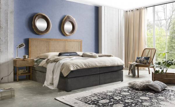 Sit Möbel Boxspringbett mit Rattan-Kopfteil (THIS & THAT) 18006-01 (dunkelgrau, natur) Begrenztes Angebot