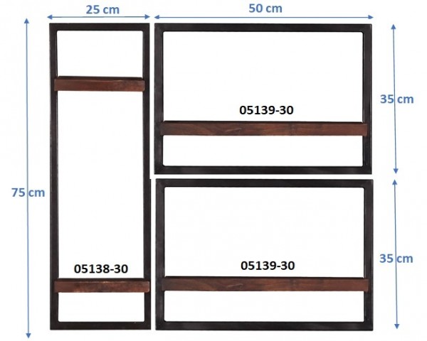 Sit Möbel Wandregal-Set, 3-teilig (ALMIRAH) 05100-08 (braun, schwarz) Neueste Stile