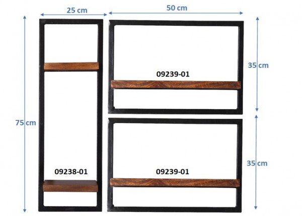 Sit Möbel Wandregal-Set, 3-teilig (PANAMA) 09200-08 (natur mit antikschwarz) Bis zu 50% Rabatt