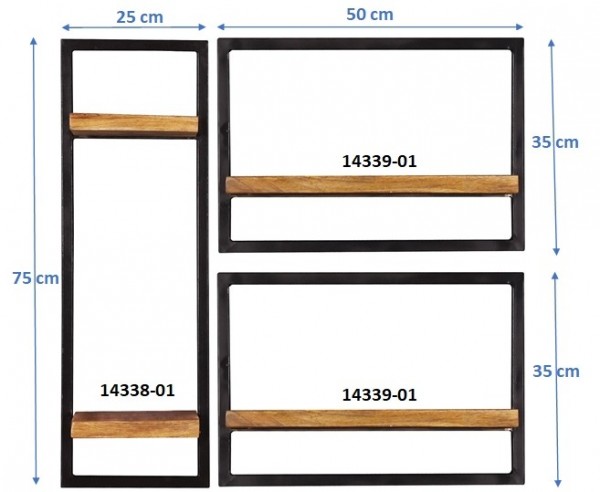 Sit Möbel Wandregal-Set, 3-teilig (SIDNEY) 14300-08 (natur, schwarz) Letzte 2 Tage