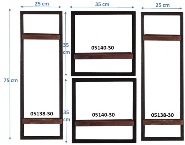 Sit Möbel Wandregal-Set, 4-teilig (ALMIRAH) 05100-15 (braun, schwarz) Vierteljährliche Förderung