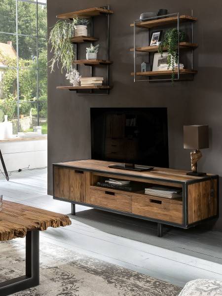Sit Möbel Wandregal (ROMANTEAKA) 07996-32 (Gestell schwarz, Böden natur) Osterangebot
