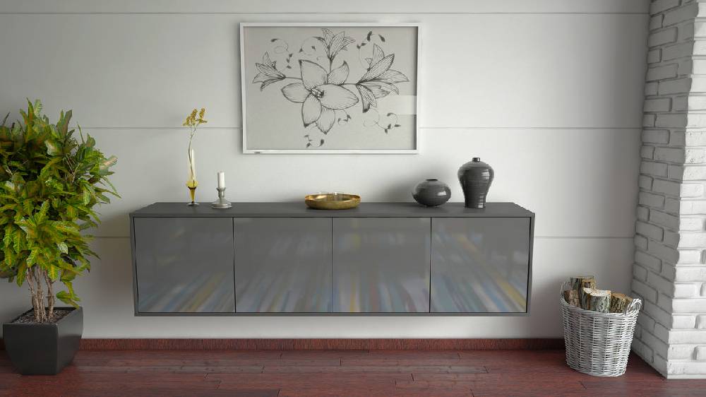 ﻿Stil Zeit Möbel Lowboard Anaheim, Grau, hängend (180x49x35cm) Lagerräumung