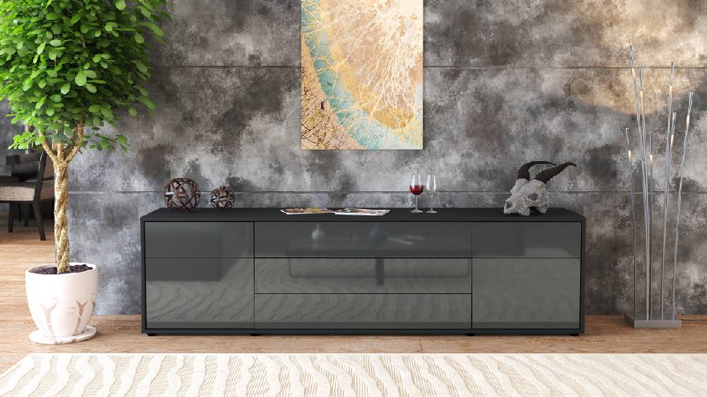 Stil Zeit Möbel Lowboard Benita, Grau (180x49x35cm) Heißer Verkauf