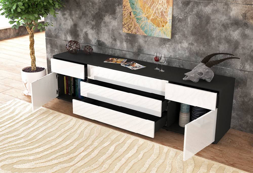 Stil Zeit Möbel Lowboard Benita, Grau (180x49x35cm) Heißer Verkauf