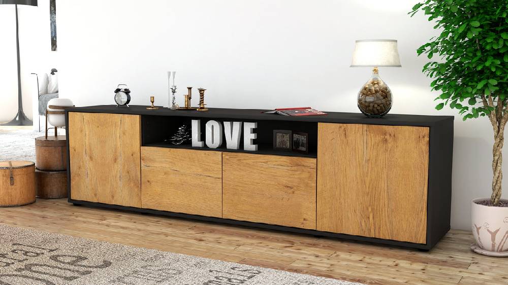 Stil Zeit Möbel Lowboard Arianna, Eiche (180x49x35cm) Online Outlet