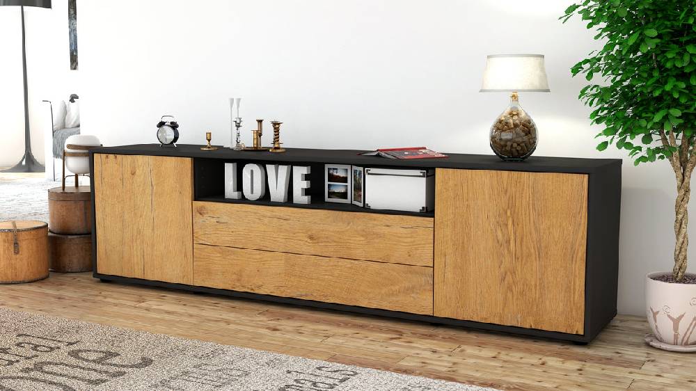 Stil Zeit Möbel Lowboard Armanda, Eiche (180x49x35cm) Zeitlich begrenztes Angebot