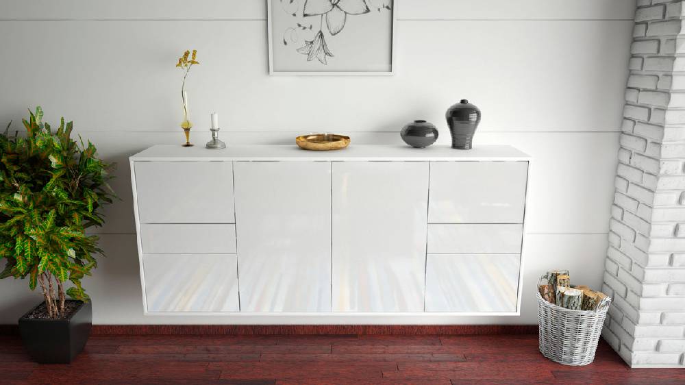 Stil Zeit Möbel Sideboard Beaumont, Weiß, hängend (180x79x35cm) Große Rabatte