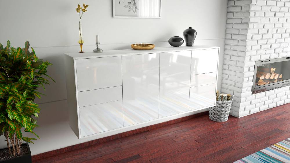 Stil Zeit Möbel Sideboard Beaumont, Weiß, hängend (180x79x35cm) Große Rabatte