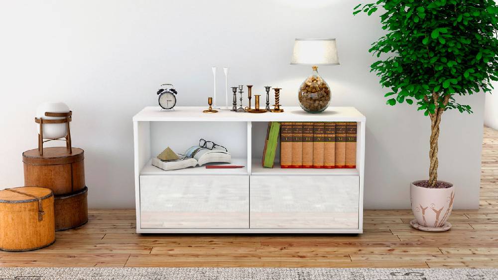 Stil Zeit Möbel Lowboard Aeon, Weiß (92x49x35cm) Räumungsverkauf