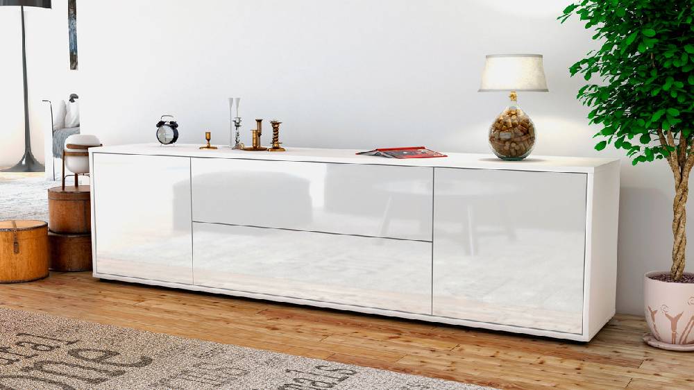 Stil Zeit Möbel Lowboard Aquilina, Weiß (180x49x35cm) Kauf eins, bekomm eins gratis