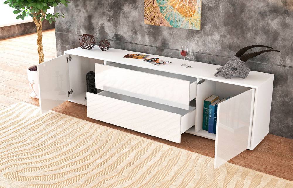 Stil Zeit Möbel Lowboard Aquilina, Weiß (180x49x35cm) Kauf eins, bekomm eins gratis