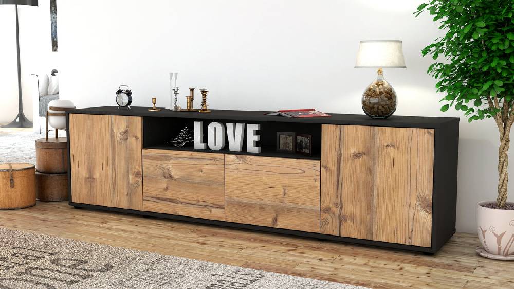 Stil Zeit Möbel Lowboard Arianna, Pinie (180x49x35cm) Sonderangebote