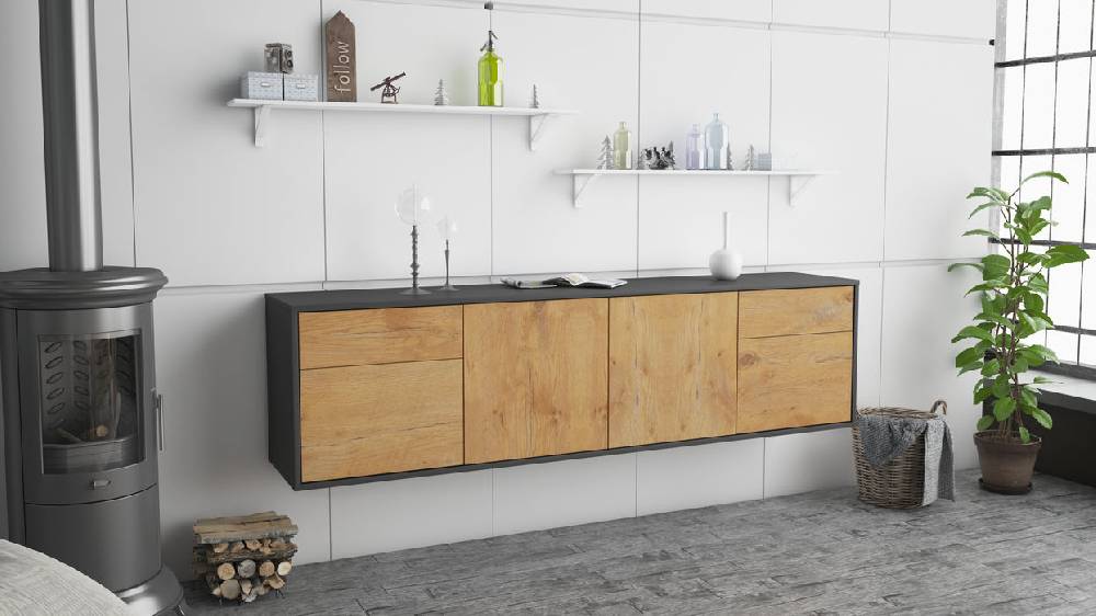 Stil Zeit Möbel Lowboard Madison, Eiche, hängend (180x49x35cm) Riesige Ersparnisse
