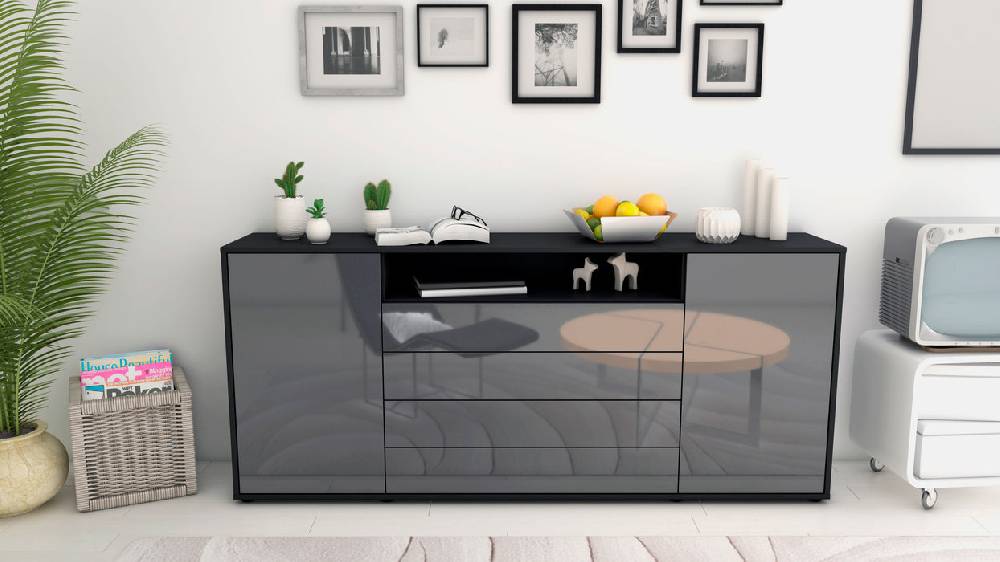 Stil Zeit Möbel Sideboard Enzo, Grau (180x79x35cm) VIP-Rabatte