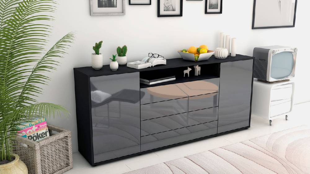 Stil Zeit Möbel Sideboard Enzo, Grau (180x79x35cm) VIP-Rabatte