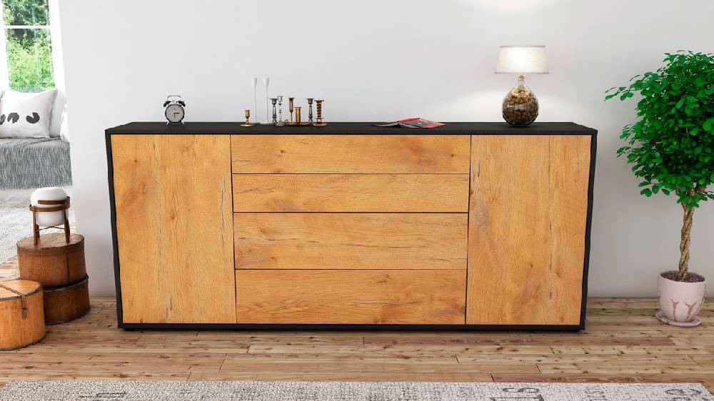 Stil Zeit Möbel Sideboard Elettra, Eiche (180x79x35cm) Kostenlose Rückgabe