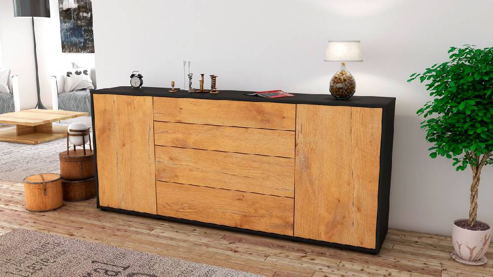 Stil Zeit Möbel Sideboard Elettra, Eiche (180x79x35cm) Kostenlose Rückgabe