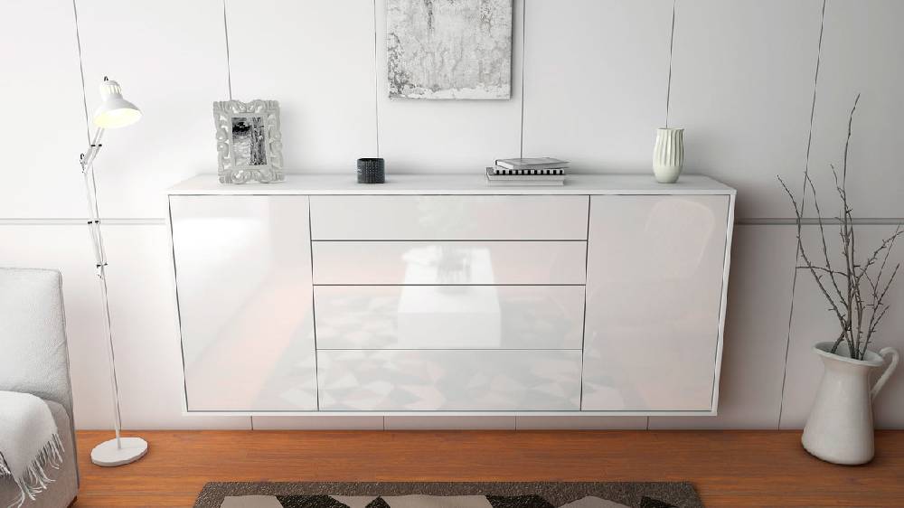 Stil Zeit Möbel Sideboard Bridgeport, Weiß, hängend (180x79x35cm) Letzte 3 Tage