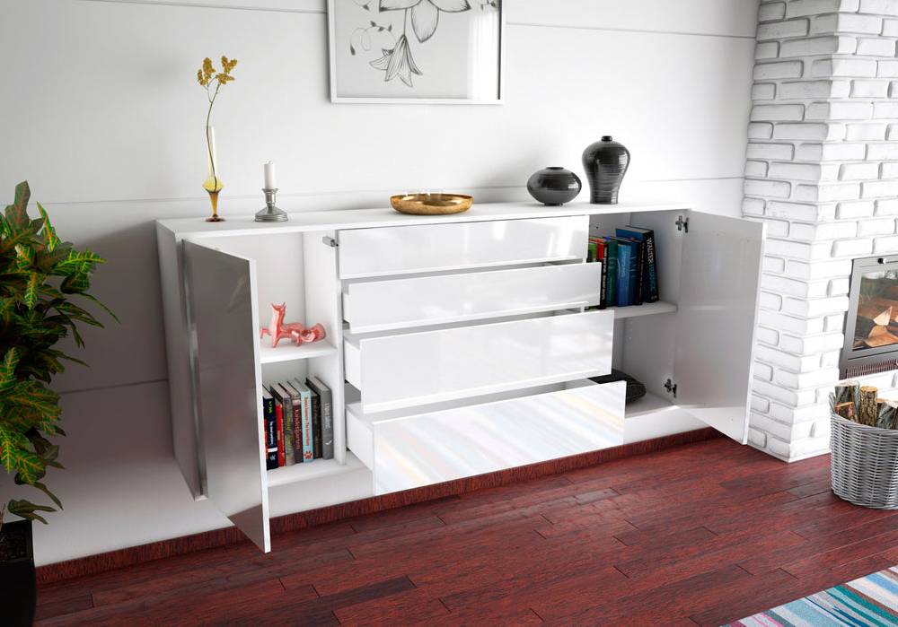 Stil Zeit Möbel Sideboard Bridgeport, Weiß, hängend (180x79x35cm) Letzte 3 Tage