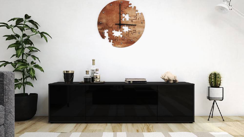 Stil Zeit Möbel Lowboard Ariella, Schwarz (180x49x35cm) Letzte 2 Tage