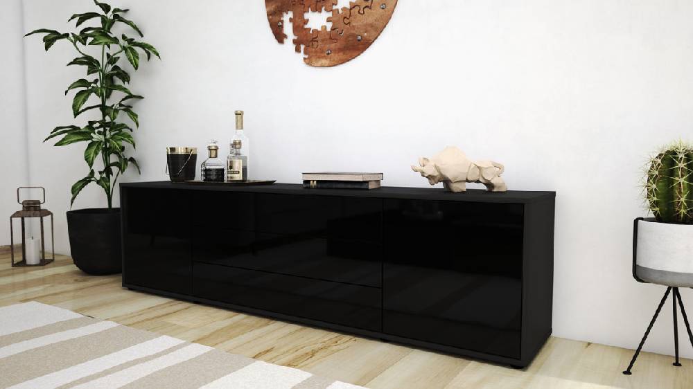 Stil Zeit Möbel Lowboard Ariella, Schwarz (180x49x35cm) Letzte 2 Tage