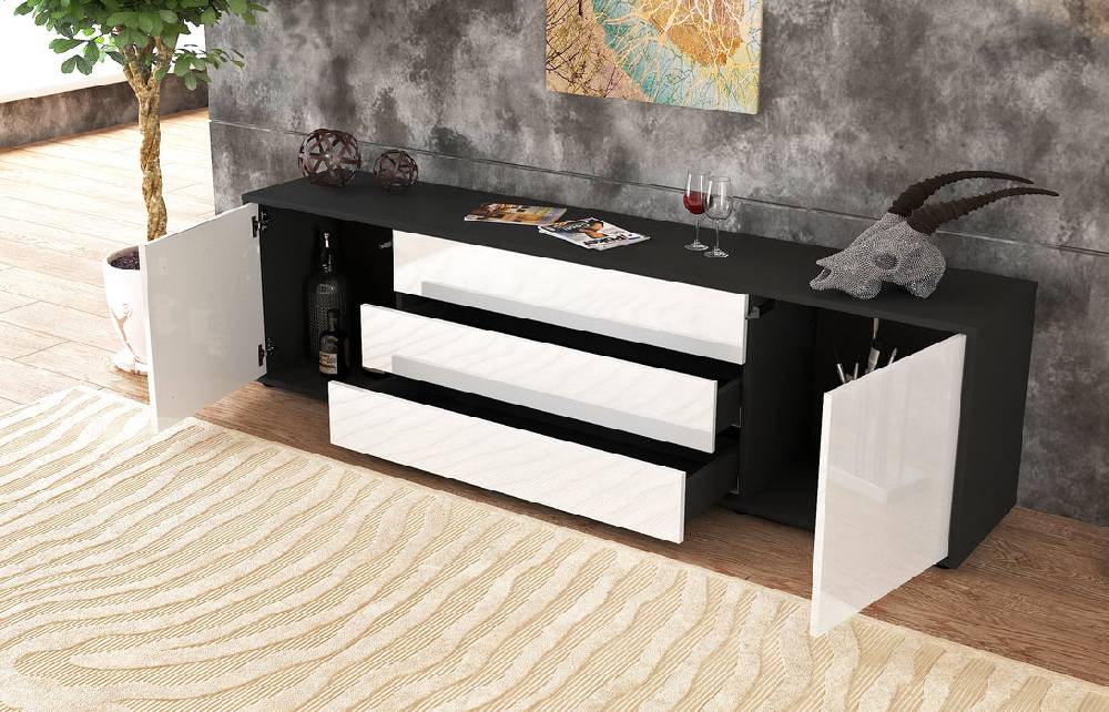 Stil Zeit Möbel Lowboard Ariella, Schwarz (180x49x35cm) Letzte 2 Tage