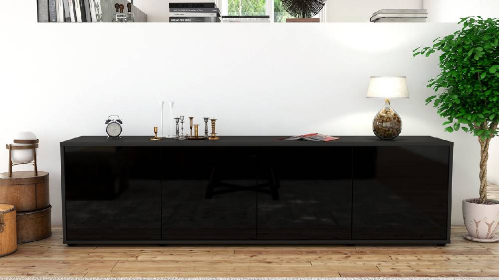 Stil Zeit Möbel Lowboard Antonia, Schwarz (180x49x35cm) Zeitbegrenzte Promotion